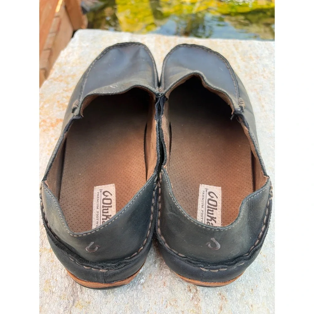 Olukai Moloa Mens Leather Loafers Dark Wood Brown Slip On Shoes Size 13